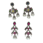 Nimaya Traditional Oxidised Earrings Combo (Set of 2) with Stones & Pearl Danglers