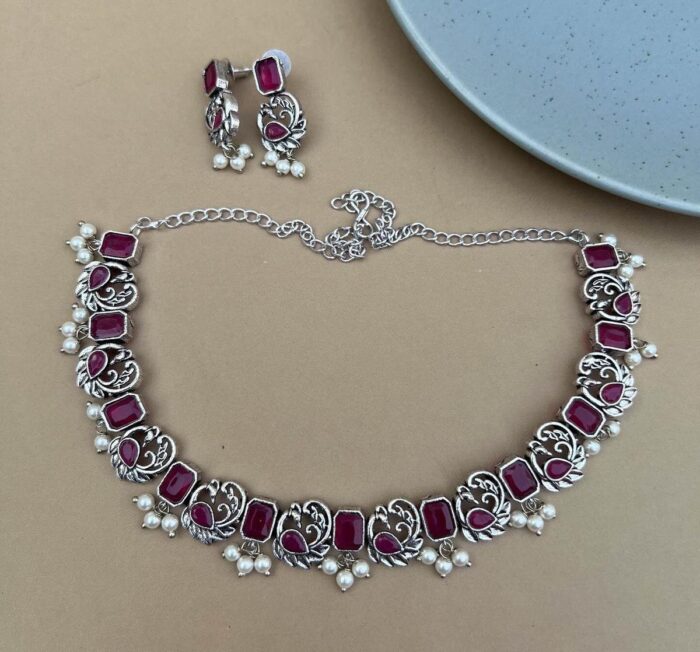 Crimson Grace Oxidized Necklace Set - Image 1