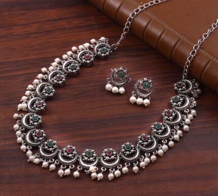 Mughal Bloom Oxidized Necklace Set