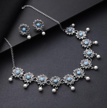 Blue Lotus Oxidized Necklace Set