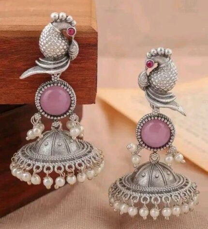 Peacock Blush Oxidized Jhumkas